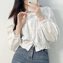 프레야 프릴 블라우스 크롭 밴딩 카라 셔링 (3col)