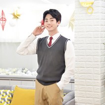 [교복몰] 보풀방지 그레이 화이트라인 교복조끼(남자)