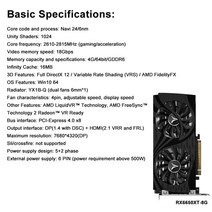 YESTON 그래픽 카드 게임 비디오 RGB 컴퓨터 데스크탑 GPU RX6800XT RX 6600 6650 XT 6750 6500 XT GDDR6 신제품, 없음, 5.RX6500XT 4G