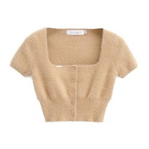 모조 밍크 니트 크롭 반팔 가디건