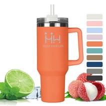 KollyKolla 텀블러 빨대 직접 마시고 보냉 수통 뚜껑 부착 진공 퀀처 1200ml 스테인레스 탄산 멋 병 진공 단열 핸들 스테인레스 스탬블러 뚜껑 부착 3WAY 뚜껑 핸들 부착 손잡이 대용량 식세기 사용 가능 BPA 프리 오렌지 심플
