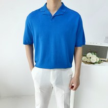 남자 여름 시원한 아이스 린넨 원버튼 오픈카라 니트 반팔 티셔츠5color