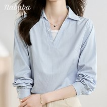나바바 NB1650 여성 캐주얼 스트라이프 투인원 긴팔 셔츠