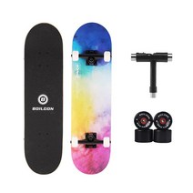 Boilgon 초보자를 위한 78.7cm(31인치) 컴플리트 스케이트보드 | 크루징용 엑스트라 소프트 휠 | 맞춤형 라이딩 스타일을 위한 추가 스케이트 도구(큐비즘), Galaxy
