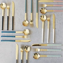 까스텔 골드 디너 스푼 포크 나이프 스테이크 양식 브런치커트러리 기념일, 디너나이프라이트핑크