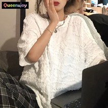 퀸앤조이 눈꽃라인 루즈핏 반팔 티셔츠