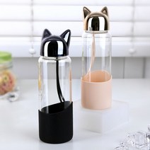 귀여운 여우모양 내열유리 보틀 350ml, 블랙