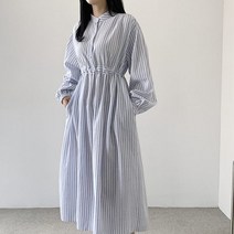 스위트플러스 임부복 차이나카라 줄지 반오픈 수유 셔츠 원피스