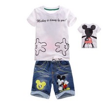 미키마우스 티셔츠 반팔 티 남아 의류 세트 여아 청바지 캐주얼 2 피스