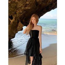 봄여름 봄여름 순욕 레이스 엣지 언밸런스 나시 여 프렌치 중공업 비치 튜브톱 드레스 생일 스커트 드레스
