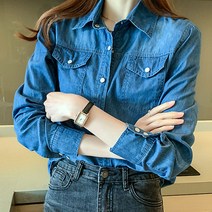 레트로 청남방 2종 청남방코디 여성청남방 하늘색셔츠 하늘색남방 청셔츠코디 진청남방 청청코디 겨울남방 연청 진청