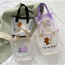 [다행의살림] 메쉬 물빠지는 목욕 사우나 헬스장 캠핑 수영 바구니 가방, 01 곰한마리퍼플