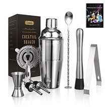 esmula 칵테일 셰이커 세트 8개 25oz 스테인리스 스틸 바텐더 키트 전문 마티니 믹싱 바텐딩 키트 조합 칵테일 레시피 책자가 포함된 홈 스타일리시 바 도구 세트, 25온스