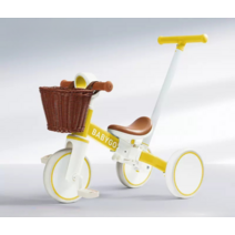 프리미엄 키즈 바이크 레트로 감성 아동 세발자전거 3in1 인싸 4살 까지 사용, I 레트로 옐로우-트롤링-바구니