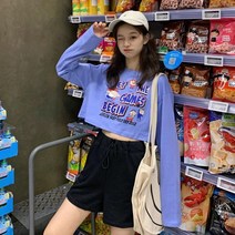 커스텀후드티 여자 상의 긴팔 캐릭터 크롭 티셔츠 패션코디_989979EA