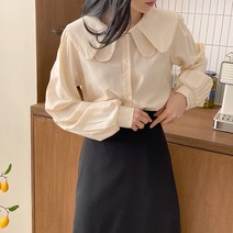 쓰리타임 / 베이직 무지 이중 카라 블라우스