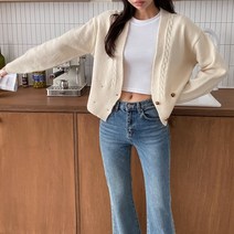 포인트 진주 버튼 꽈배기 미니 가디건 7col