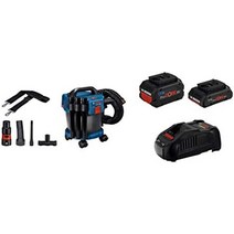 이동식 집진기 보쉬 프로페셔널 가스 10ps 건식 및 습식 사용 송풍기 기능 5m(16.4ft) 코드 필터 청소 스위치 전동 공구 연결 콘센트, 3) 충전기가 있는 4.0 및 8.0 ah 배터리, 2) 무선 집진기