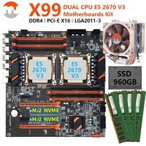 MJ-x 99 마더보드 LGA 2011-3 세트 인텔 제온 E5 2670 V3 2 개 CPU 64GB = 4x16GB DDR4 ECC RAM 2400MHz A, 04 SSD