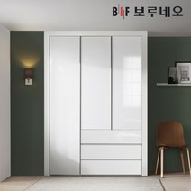 보루네오 10cm 샤인3단서랍 여닫이 작은방 붙박이장 5자 6자 7자, 화이트10cm