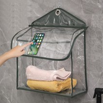 욕실 수건 의류 휴대폰 방수 벽걸이 대용량 정리함, 심녹색, 1개