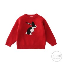 도오빠 키즈 남녀공용 레드레빗 니트