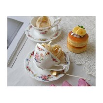 신혼주방 앤틱 꽃무늬 2인 커피잔세트 예쁜잔 선물용 카푸치노잔 티타임 손님잔 찻잔