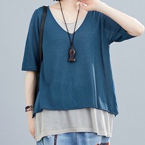 Joyce shop 오래달리기 엘더블 반소매 여름 여성 여자 기본 반팔 민소매 나시 코튼 면 린넨 레이어드 심플 박시 루즈핏 의류 티 티셔츠