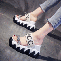 Enjoy 여성 큐빅 통굽 웨지 샌들 하이힐 슬리퍼 10cm