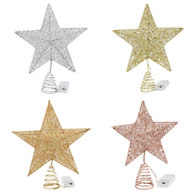 WJSHOP LED 크리스마스 트리 꼭대기 오각별 장식 소품, 샴페인 골드