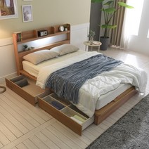 데코라인 라피 LED 평상 서랍 퀸 침대프레임 Q, 백아카시아