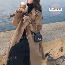 Makone 상표등록 트렌치코트 여성 하프 기장 가을겨울 작은 키에 도톰한 모직코트