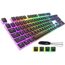 FELICON 키캡 60 87 104 더블 Shot 백릿 PBT Pudding Keycap 세트 Puller DIY RGB 메케니컬 키보드 Compatible 스탠다드 104/10, Black