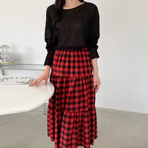 체크 티어드 캉캉 스커트