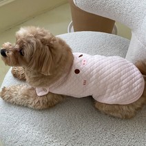 강아지옷 큍팅 누빔 캐릭터 조끼 소형견 의류, 핑크