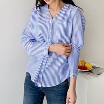 드레스날다 싱그러운 스트라이프 브이넥 셔츠(nb211)