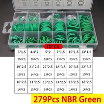 가정용 고압세차기 충전용 박스형 VMQ NBR FKM O 링 세트 고무 와셔 씰 어소트먼트, 07 279Pcs NBR Green, 07 279Pcs NBR Green