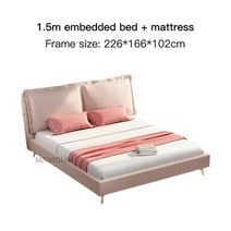 벙커침대 이층침대 벙커 라이트 럭셔리 소녀 핑크 침대 가죽 예술 1.8 미터 큰 침대 침실 작은 아파트 간단한 현대 북유럽 어린이 더블 침대, 1.5m 침대 매트리스