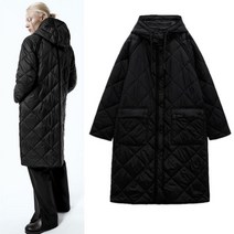 ZARA 블랙 퀼팅 누빔 코트 후드 롱 패딩 점퍼