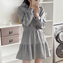 퍼니걸스 5968 후드 무지 기모 캉캉 플레어 미니 원피스 여성의류