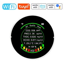 라돈 측정기 Tuya-WiFi 7 인 1 휴대용 컬러 디스플레이 이산화탄소 검출기 공기질 측정기 PM2.5 CO2 TVOC, 02 7 in 1 White WiFi