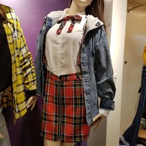 [더데이걸] 2001구로점 대박세일..스쿨룩같은 느낌!!스커트로만도 활용!!레드체크 멜빵끈 스커트