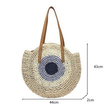 라운드 밀짚 비치 가방 빈티지 수제 짠 어깨 가방 라피아 서클 등나무 가방 보헤미안 여름 휴가 캐주얼 가방
