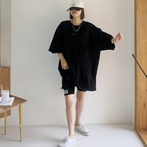 애플망고샵 빅사이즈 여성 반팔 워싱페인팅 롱박스티 오버핏 라운드 루즈핏 캐주얼 여름티셔츠