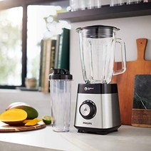 독일 직구 필립스 블렌더 HR3573/90 1000W 스무디 믹서 27000 rpm 2L 유리 용기 음료수 병 얼음 분쇄 기능 식기세척기 사용 가능 금속/유리-17192, 1000와트