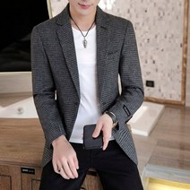 남성콤비자켓 가을 남성 자켓 정장 원버튼 클래식 하운드투스 한국 스타일 블레이저 비다림질 웨딩 턱시도 남성복