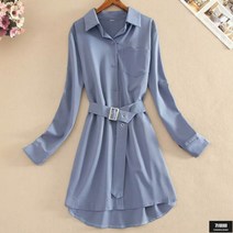 가바바 여성 셔츠원피스 모던한 벨트 장식 포켓 카라넥 롱원피스 G53775
