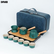 DFMEI 쿵푸 다기 야외 여행 다기 세트 다판 가정용 휴대용 티포트, 그린/옆손잡이 다기세트