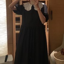 잇츠스타일 여성 라운드넥 펀칭 레이스 카라 베이직 단정한 롱원피스