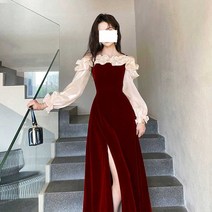 브라이덜샤워 드레스 결혼식하객룩 돌잔치 피로연 옷, 자홍색 XL